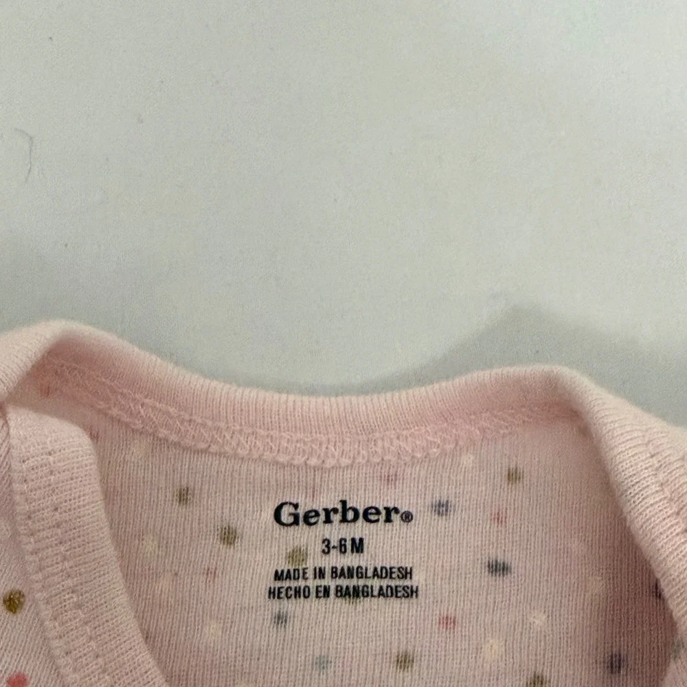 Gerber Baby Girls 3-6M Onesies 2 Pack Mint Floral Pink Polka Dot Cotton Snaps‎